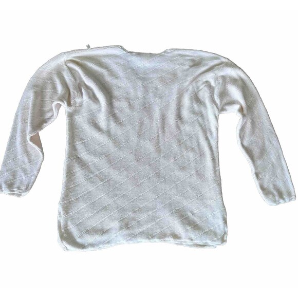 Vintage Laura Ashley Cream Embroidered Floral Cotton Blend Sweater Cottagecore L - Picture 3 of 11